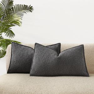 JUSPURBET 16x24 Pillow Covers Set of 2 Decorative Throw Pillow Covers Case for Couch Sofa Bed Soft Boucle Textured Lumbar Cushion Covers with Hidden Zipper for Home Decor Living Room,Dark Grey