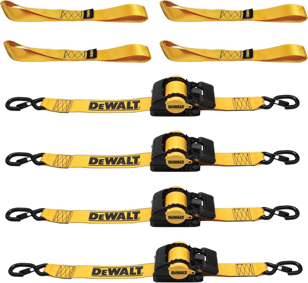 DEWALT Heavy-Duty Retractable Ratchet Straps, 8-Piece Kit, 2 inches x 120 inches