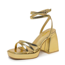 Amoji Women's 4 Inch Platform Chunky Heel Strappy Ankle Strap Block Heeled Sandals 305 8.5