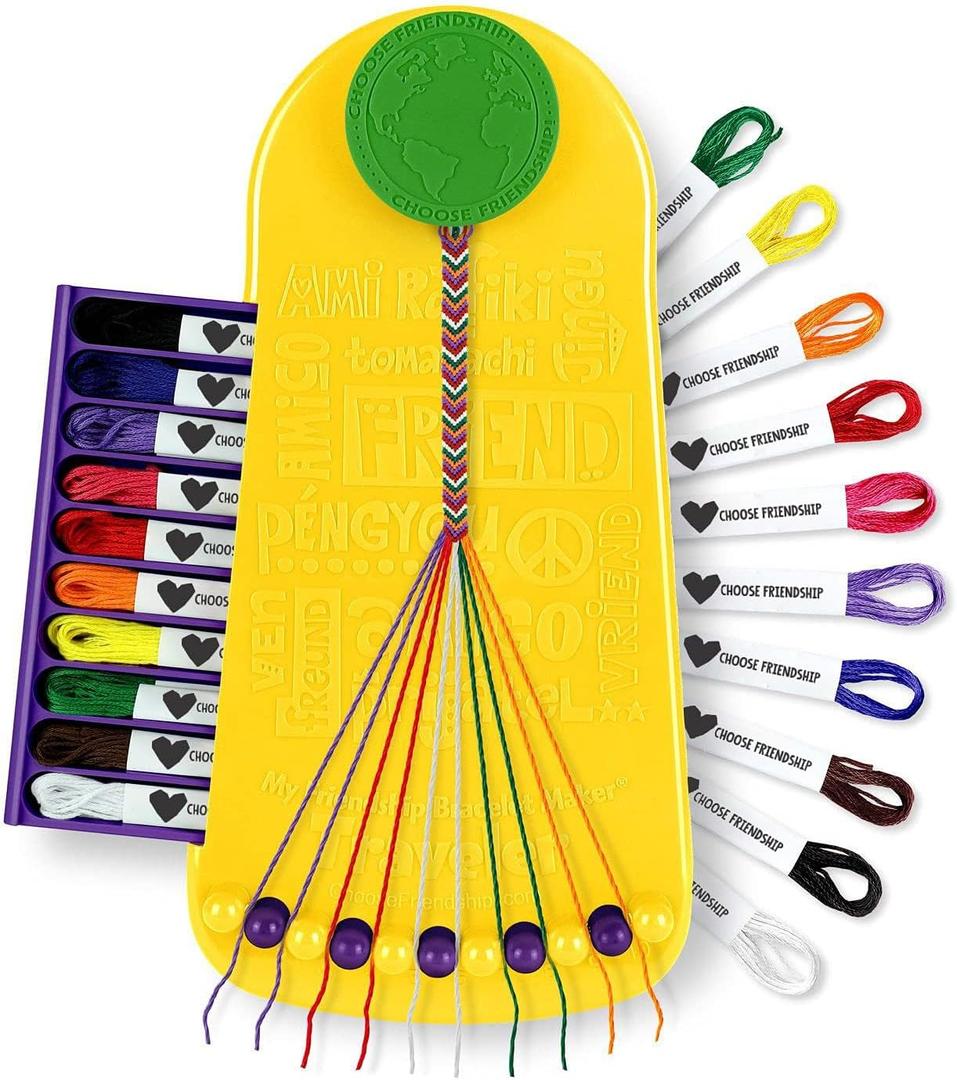 Choose Friendship Bracelet Making Kit  20 Pre-Cut Threads, Portable Loom with Storage, Makes 8 Bracelets, Craft Gift for Kids Ages 8+, Yellow Pineapple