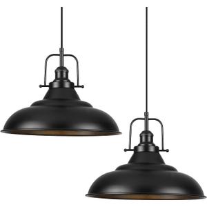 Black Pendant Light Kitchen Island,16 Inch Large Industrial Pendant Lights, Matte Black Pendant Lights, Vintage Farmhouse Pendant Light for Kitchen Island, Dining Room, Hallway (2 Pack), 16"x2
