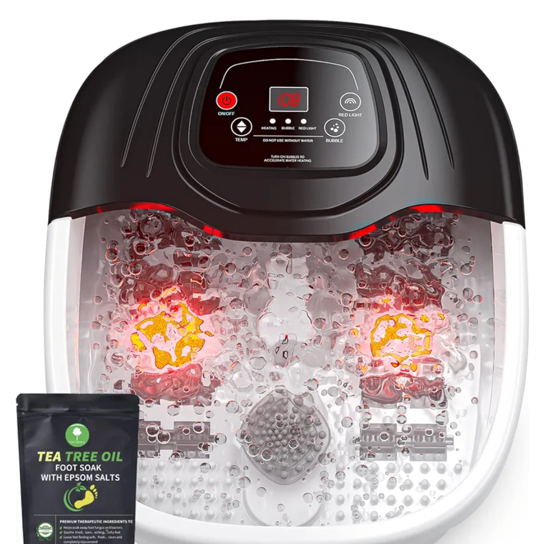 Foot Spa Bath Massager with Heat, Epsom Salt, Bubbles, Vibration and Red Light, Tub for Stress Relief, Foot Soaker, Christmas Gifts, Birthday Gifts for Mom, Dad Women, Men Her, Him