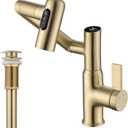 Lefton Rotatable Bathroom Faucet BF2204 with Pop-up Bathroom Sink Drain Stopper Without Overflow D01 (Contemporary, Brushed Gold)
