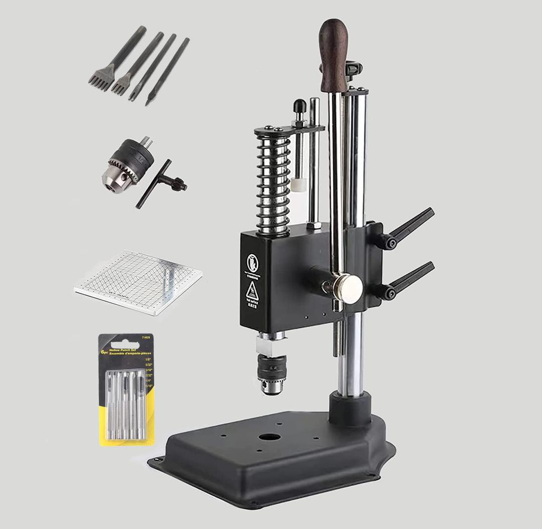 WINB Leather Press Leather Hole Puncher Upgraded Hand Punching Machine for DIY Leather Craft Punching Holes (with Aluminum Plate with Scale1.5-13mm Clamping Chuck) (Style A plus)