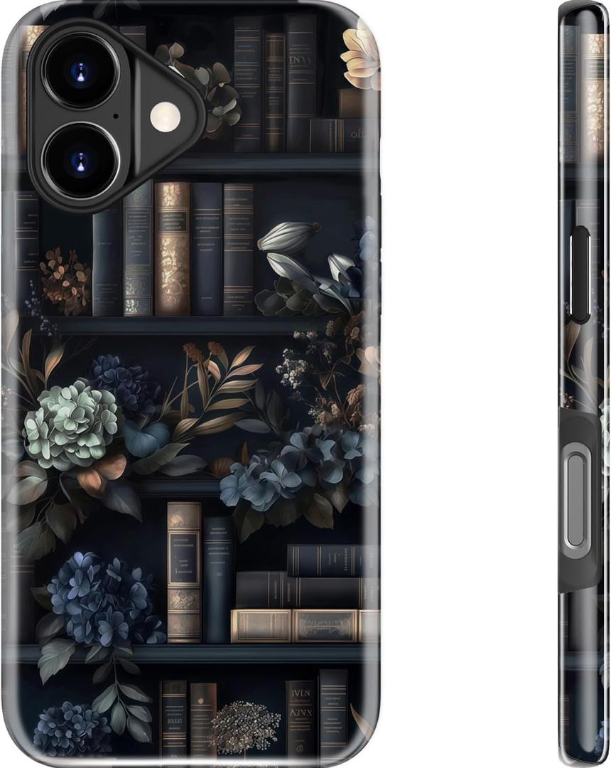 MERRO for iPhone 17 Case - Wireless Charging Compatible - Dual-Layer Hard Shell & Silicone Cover - Protective Phone Case with Cute Wildflower Designs for Women - Vintage Floral Library