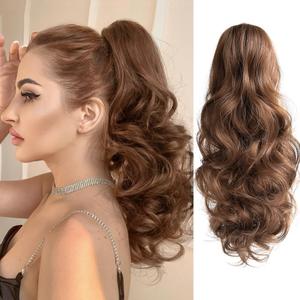 StrRid Hair Extensions Ponytail Extension Claw Clip Wavy 16" Long Synthetic Pony Tail for Adults Women Curly Ponytails Fluffy Clips in Hairpieces for Wedding Party Daily Use 6 Oz Copper Brown