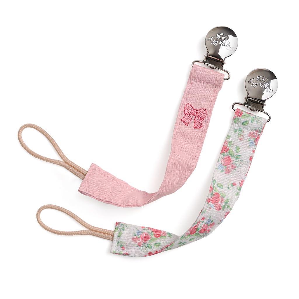 Itzy Ritzy Fabric Pacifier Strap Universal Pacifier Clip Attaches to Clothing, Strollers & Bags - Keeps Pacifiers, Teethers & Toys Secure & Within Reach - Pack of 2 (Bows & Floral)