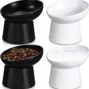 Tanlade 4 Pcs Ceramic Raised Cat Bowls, Elevated Tilted Cat Bowl for Food Water, Stress Free, Backflow Prevention, Dishwasher Microwave Safe, Feeder Dish for Indoor Kitten, Small Dogs(White and Black)
