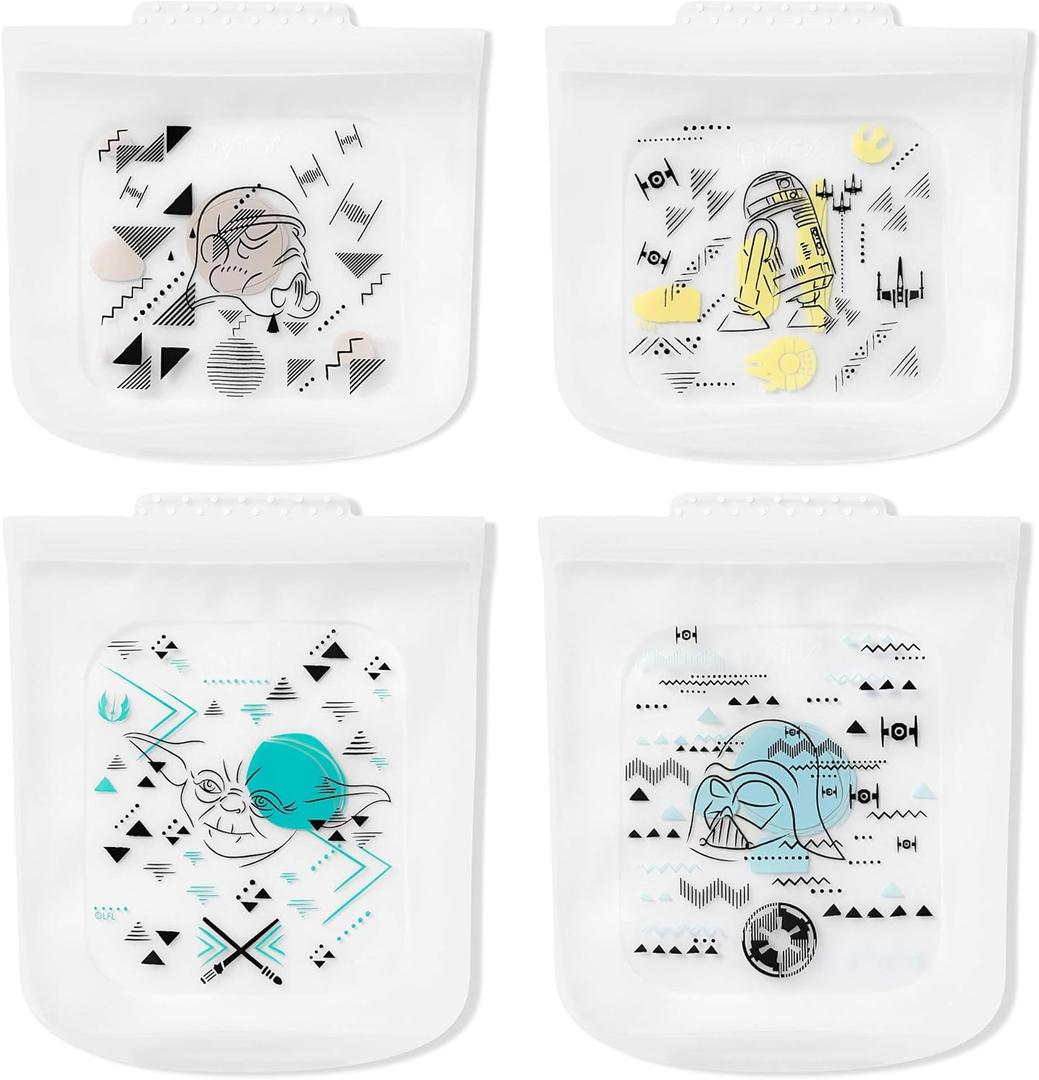Pyrex Platinum Silicone Storage Set of 4, 2 Reusable Sandwich Bags, 2 Reusable Half-Gallon Freezer Bags, Non-Toxic, BPA-Free, Airtight & Leak-Proof, Microwave, Freezer Safe, Star Wars