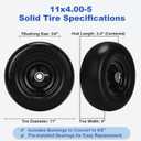 11x4.00-5 Lawn Mower Tires Flat Free and Wheel, 11x4-5 Smooth Solid Front Tires for Zero Turn Mower, 350Lbs Load, 3/4", 5/8" and 1/2" Bearings, 3.4"-5.8" Hub for Residential Commercial, 2PCS