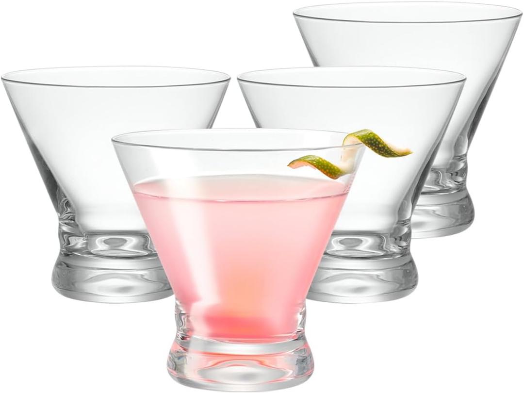 GLING Martini Glasses, 8 oz.,Stemless, Set of 4, Cocktail Glasses for Liquor, whisky, Margarita, Great for Parties, Weddings and All Occasions, Bar, Gift, Crystal Clear Glassware