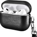 ICARER AirPod Pro 3 Case with Strap, 100% Geniune Leather Case, Handmade Top Grade Vintage Cover, Shockproof Protective Wireless Charging Cover, Compatible with AirPod Pro 3 2025 Model (Black)