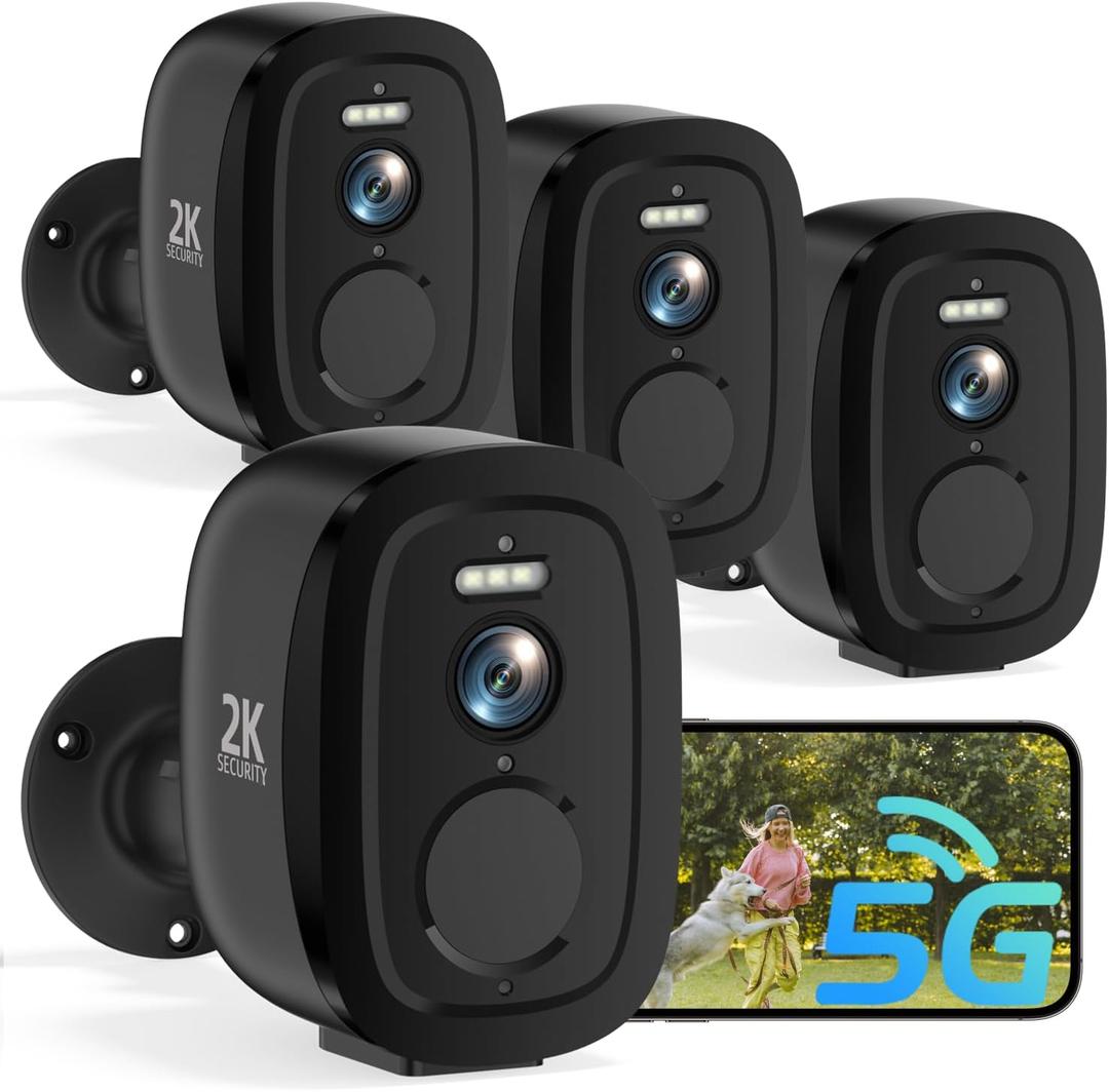 2.4G/5G WiFi Security Cameras Wireless Outdoor, 2K Home Security Camera with AI Motion Detection, Color Night Vision, IP66 Waterproof, 2-Way Audio, Siren, SD/Cloud, Works w/Alexa&Google Assistant 4PC