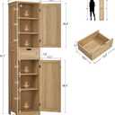 Iwell Tall Narrow Storage Cabinet with Doors, Rattan Cabinet with Adjustable Shelves, Freestanding Linen Storage for Living Room, Entryway, Kitchen, Bathroom, Natural