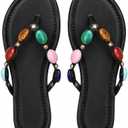 Women's Jeweled Flip Flops, Open Toe Flat Sandals for Summer Beach | Women's Sparkly Gemstone Thong Sandals , Slip-on Casual Flat Heel for Pool, Vacation Size 10