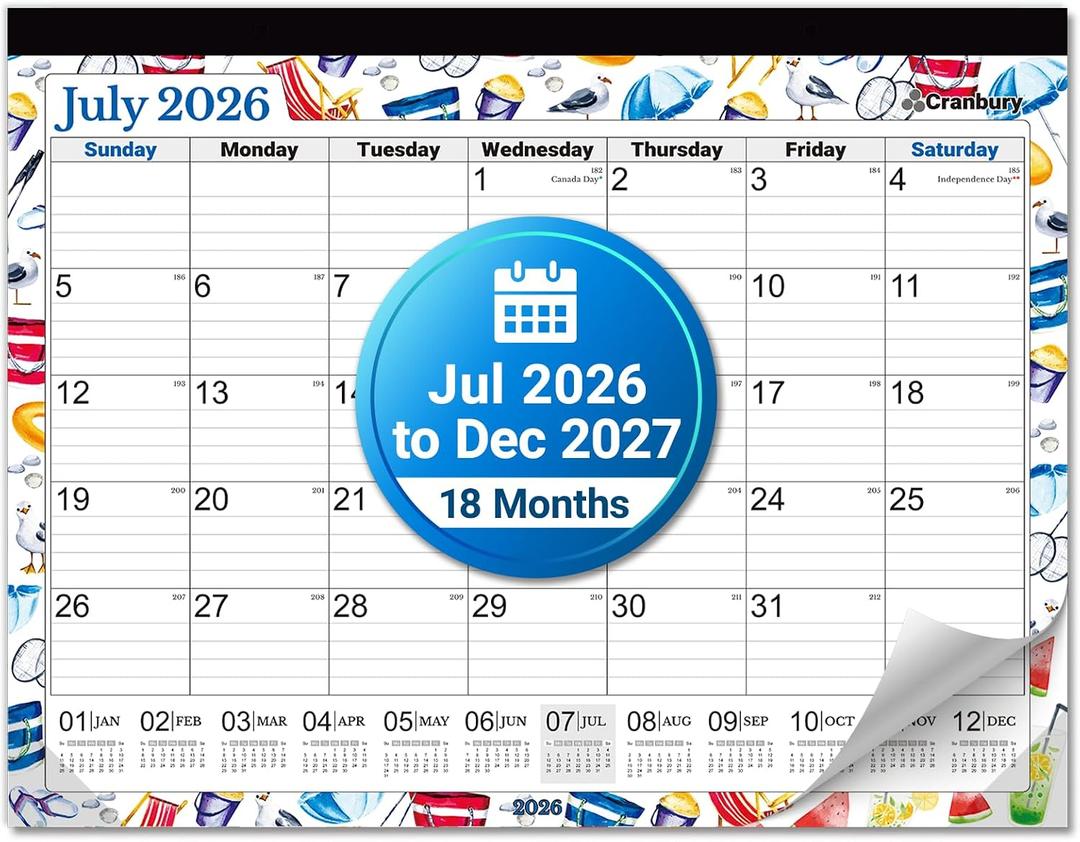 CRANBURY 22x17 Large Desk Academic Calendar 2026-2027, July 2026 to December 2027, 17 x 22 Monthly Deskpad Blotter with Seasonal Designs, Extra Large Hanging Wall Planner for Teacher, Home or Office