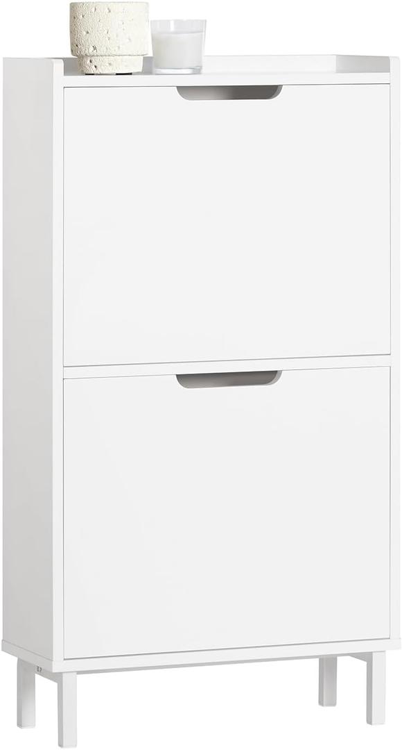 Haotian Slim Shoe Cabinet Entryway, Hidden Shoe Storage with Two Flip Drawers to Save Space, Freestanding Shoe Rack for Front Door, Entryway, Hallway (White)
