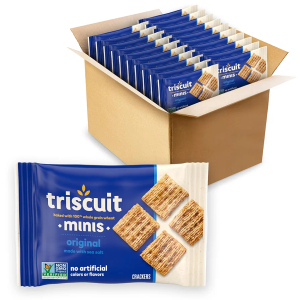 Triscuit Minis Original Whole Grain Wheat Crackers, Vegan Crackers, Bulk Lunch Snacks, 20 Snack Packs Best By 08/Sep/2026