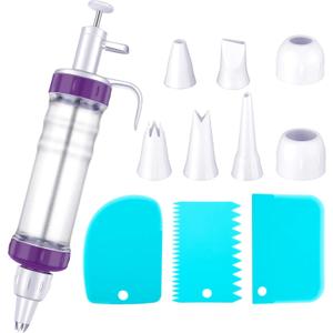 Eaasty Dessert Decorating Syringe Set, Cupcake Frosting Filling Injector with 7 Plastic Icing Nozzles and 3 Cream Scrapers Dessert Cream Piping Syringe Nozzles Kits for Cake