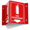 SmartSign Fire Extinguisher Projecting Sign with Arrow | 6" White on Red Polished Acrylic Signs for Corridor, lobby