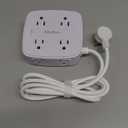 6 Ft Surge Protector Power Strip - 8 Widely Outlets with 4 USB Ports, 3 Side Outlet Extender with 6 Feet Extension Cord, Flat Plug, Wall Mount, Desk USB Charging Station, ETL, White