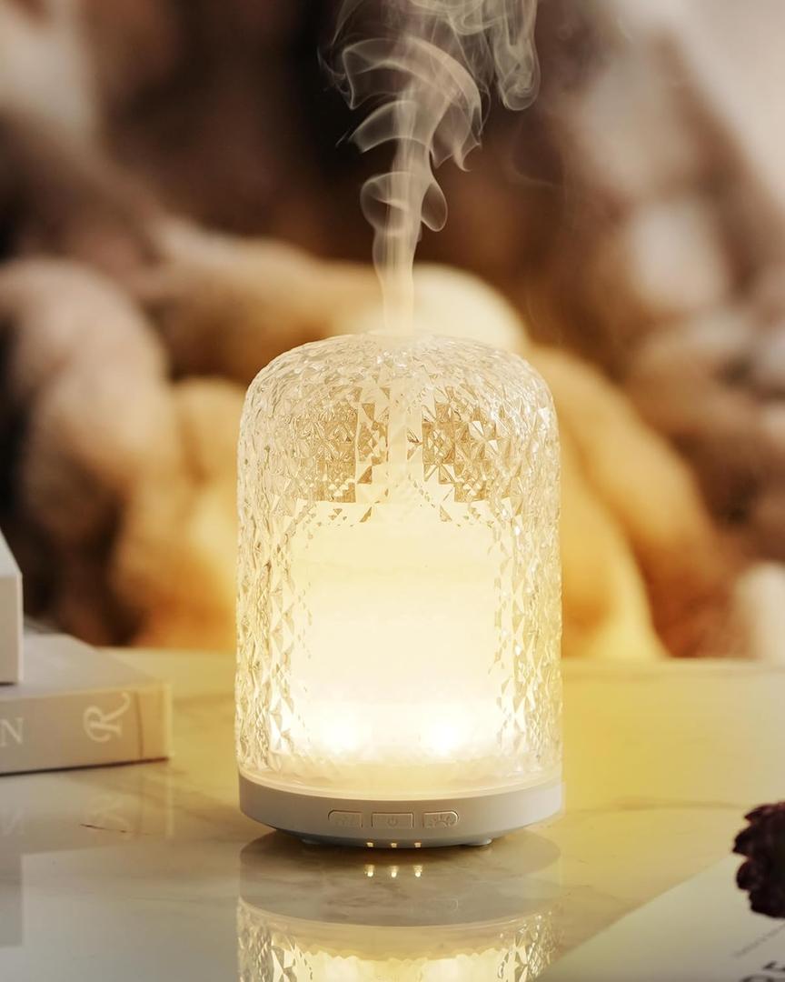 Onaboviva Essential Oil Diffuser - 2.4MHz Ultrasonic Glass Diffuser for Home, 120ml, Pulse&Continuous Mist, Bright/Dim/Breathing Lighting, Waterless Auto-Off, Aromatherapy Diffuser with USB Cable (Translucent Glass | Minimalist & Clean)