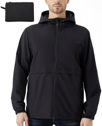 EIGIOO Men's Lightweight Jacket Windbreaker Packable Hooded Raincoat for Hiking Outdoor with Zippered Pocket 3XL