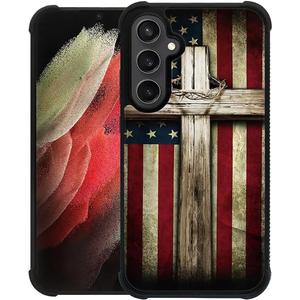for Samsung Galaxy S23 FE Case 6.4 with Cross American Flag Four Corner Airbag Protection Design Soft Silicone Frame Personalized Pattern Case Compatible with Samsung Galaxy S23 FE for Men
