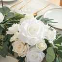 Floroom 6ft Artificial Eucalyptus Garland with Flowers Fake Greenery Faux Floral Vine Garland for Table Decor Wedding Centerpieces Bridal Shower Party Decorations, Ivory White