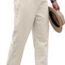 PLEPAN Men's Linen Pants Elastic Waist Drawstring Casual Summer Beach Lightweight Yoga Trousers Loose Fit (Large, Beige)