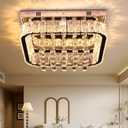 Crystal Chandelier LED Modern Square Crystal Ceiling Light, Raindrop Style Flush Mount Ceiling Fixture for Dining Room, Living Room, Kitchen, Foyer Warm White