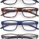 Reading Glasses for Men Women, Spring Hinge Readers Glasses, Blue Light Blocking Lens Eyeglasses SR20523 (4 Pairs Mix)