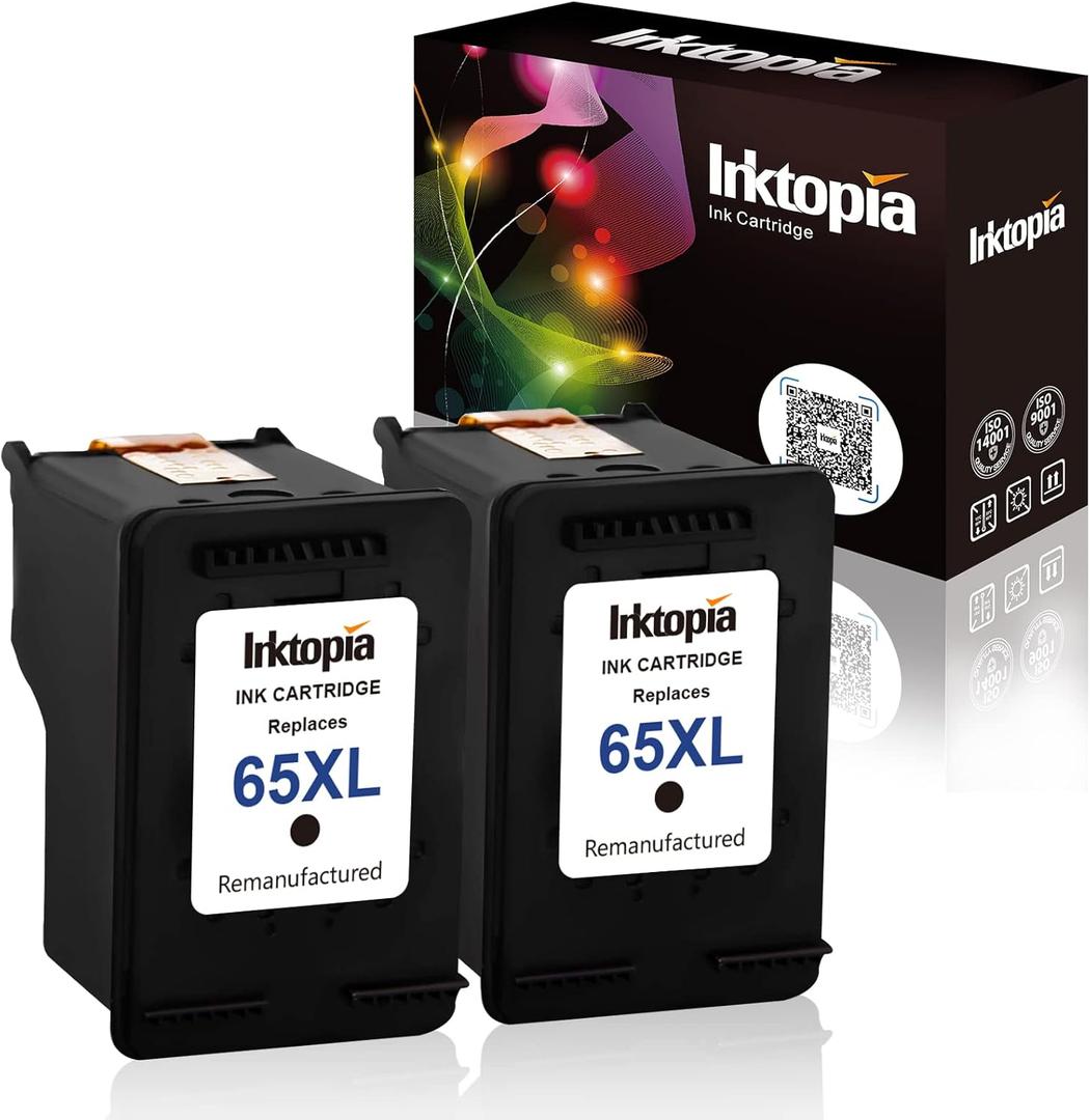 Inktopia Remanufactured Ink Cartridge Replacement for HP 65 XL 65XL N9K04AN for HP Envy 5055 5052 5058 DeskJet 3755 2655 3720 3722 3723 3730 3732 3752 3758 2652 2624 Printer (2 Black)