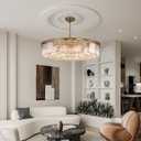 Large Crystal Chandelier Modern Luxury Pendant Ceiling Lights Fixture Antique Gold Chandelier for Dining Room Living Room 12-Lights 3-Tier Raindrop Chandeliers Lighting (Gold, Dia 31 Inch)