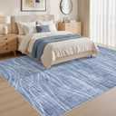 WITSHOCK 9x12 Area Rug, Washable Rugs for Living Room, Large Rug Thin Carpet Non Slip Stain Resistant Soft Carpets, Modern Wave Striped Rugs for Bedroom Dining Room Office Kitchen Nursery, Blue