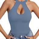 LYANER Women's Halter Neck Cut Out Y2K Cami Sexy Top Ribbed Knit Sleeveless Slim Fit Crop Tops (XXL)