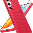 FNTCASE for Samsung Galaxy S25 Case: Dual Layer Heavy Duty Cell Phone Protective Cover Shockproof Rugged with Non-Slip Textured - Military Drop Protection Bumper Tough - 2025, 6.2 inch (Red)