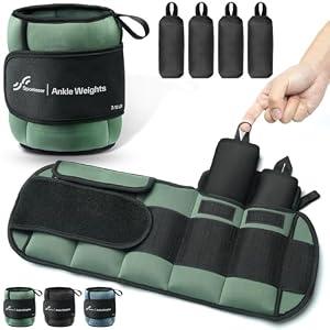 Sportneer Adjustable Ankle Weights for Women and Men 1 Pair of 4 8 12 16 20 LBS Heavy Weighted Leg Weights with Adjustable Straps, Strength Training Weights for Yoga, Aerobics, Gym, Fitness, Workout