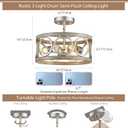 Farmhouse Ceiling Light Fixture, Drum Round Modern Semi Flush Mount Ceiling Light for Kitchen Bedroom Dining Living Room, 13" Metal Nickel and Wood Grain Chandeliers