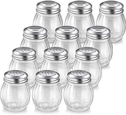 Skyley 8 Pieces Glass Spices Shaker with Perforated 6 Ounce Swirl Glass Cheese Shaker and Slotted Top Lid Red Pepper Retro Swirl Style Dispensers for Home Kitchen Restaurant Supplies