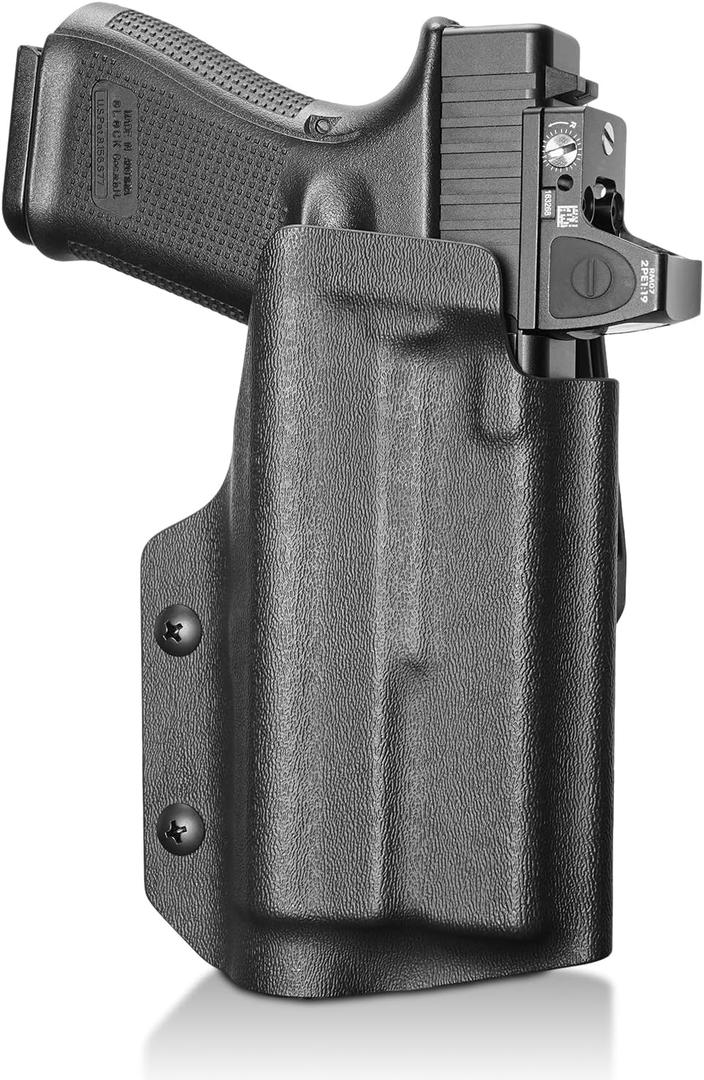 OWB Kydex Holster - Compatible ONLY with Glock 17/19/ 19X / 44/45 (Gen 1-5) & Glock 22/23/ 31/32/ 34 (Gen 3-4) & MOS with TLR-1 / TLR-1 HL/TLR-1 HL-X/TLR-1 HP-X Installed, Right-Hand