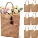 Sanwuta 6 Pack Straw Beach Bags for Women Crochet Tote Bags Bridesmaids Boho Large Woven Tote Bag for Vacation Holiday Summer