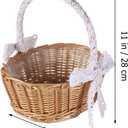 Cabilock 11-Inch Woven Flower Girl Basket with Lace Handle Rustic Handmade Wedding Basket for Ceremonies Vintage Boho Flower Arrangement & Home Storage