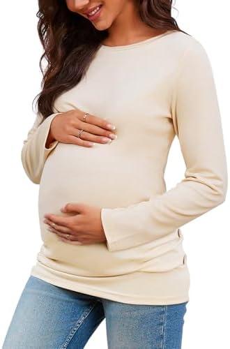 Chuanqi Womens Maternity Shirt Fall Long Sleeve Crew Neck T-Shirts Pregnancy Clothes Side Ruched Tunic Tops XXL