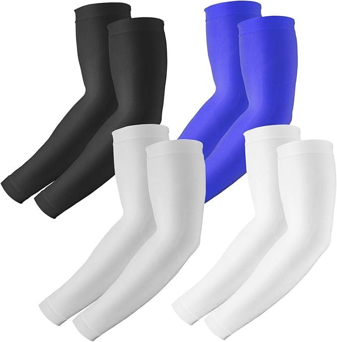 4 Pairs UV Sun Protection Arm Sleeves for Men Women, Compression Cooling Sun Sleeves - Sports - Workouts - Tattoo Cover, M