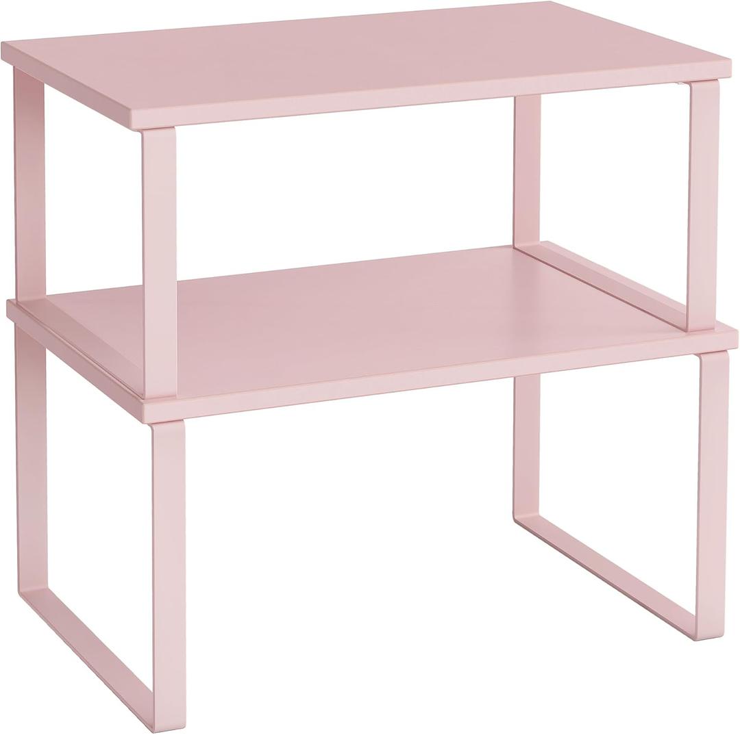 SONGMICS Cabinet Organizer Shelf, Set of 2 Kitchen Counter Shelves, Kitchen Storage, Spice Rack, Stackable, Expandable, Metal and Engineered Wood, Jelly Pink UKCS020S01 (11.7"W)