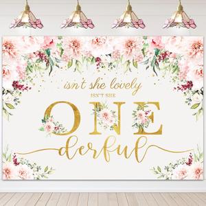 Avezano Isn't She Lovely Isn't She Onederful Backdrop Pink Flowers Gold Dots First Birthday Background Sweet Baby Girl Floral 1st Birthday Party Decorations Photobooth Props 7x5ft, 83x59 inch