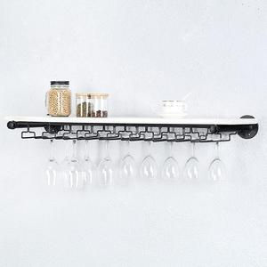 Industrial Wine Rack Wall Mounted with 5 Glass Holder,Wine Glass Rack Floating Wine Glass Shelf,36in Pipe Shelving Hanging Wood Shelves