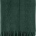 BATTILO HOME Christmas Dcor Green Throw Blanket with Fringe, Geometric Bed Throws Dark Green Throws Decorative Throw Blanket for Couch, 50"x60"