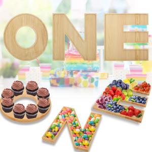 Baby Shower Charcuterie Letter ONE 3PCS Fillable Letter Trays for Food, Cupcake Chocalater Candy Wood Decorative 12 Inch Tray for 1st Birthday Baby Shower Party Food Dessert Table (ONE-Brown)